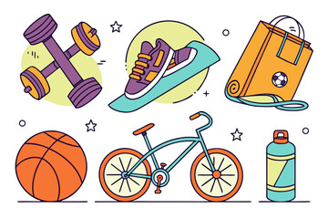 Diverse set of 20 vibrant fitness and sports icons for digital and print use