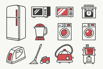 Collection of twenty modern home appliance icons for digital and print use