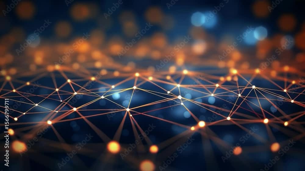 Aufkleber Digital Network Connection: Illustrating the intricate web of digital connectivity, showcasing nodes linked by vibrant lines against a mesmerizing backdrop of abstract bokeh.