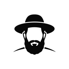 Stylized black silhouette of a man with a wide brim hat and beard