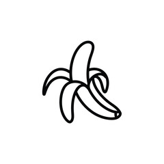 Simple black line art illustration of a peeled banana on a white background