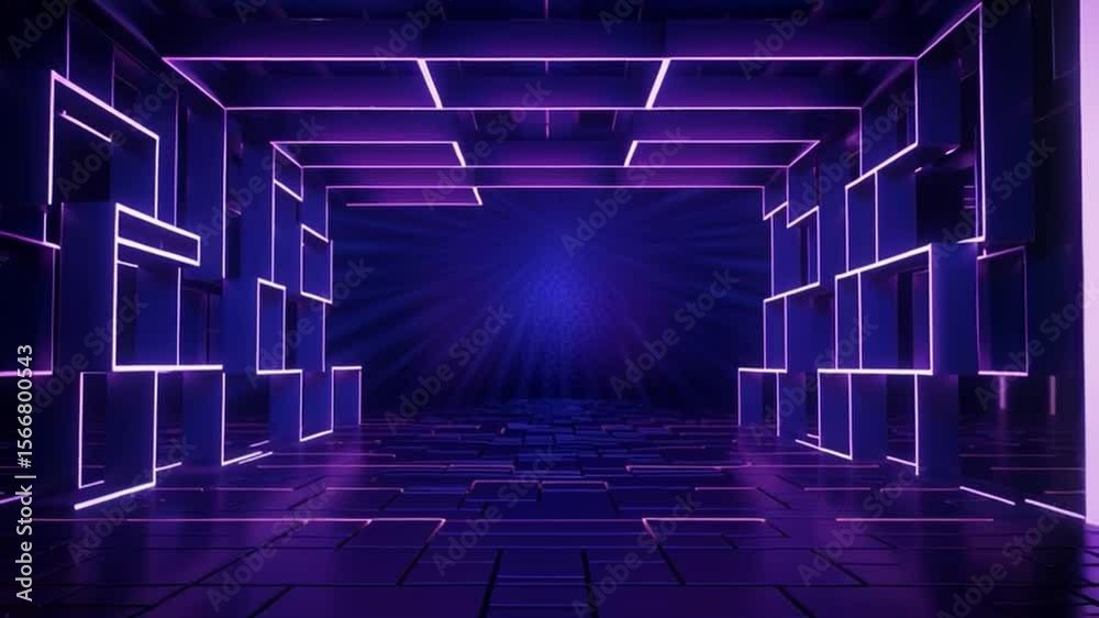 Aufkleber Neon Geometric Corridor: Immerse yourself in a futuristic, digitally rendered corridor. The clean lines and sharp angles create a sense of depth and perspective.