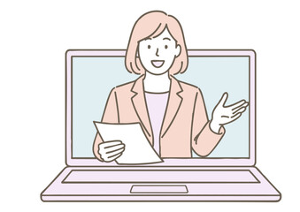 オンライン会議・授業中に話すビジネスウーマンのイラスト