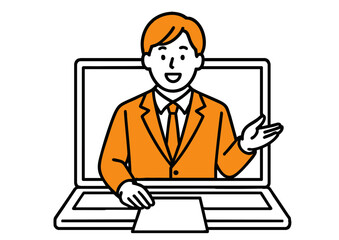 オンライン会議で話す30代ビジネスマンのイラスト