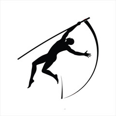 Pole Vaulting Silhouette Icon – Athlete Jumping with Pole on White Background