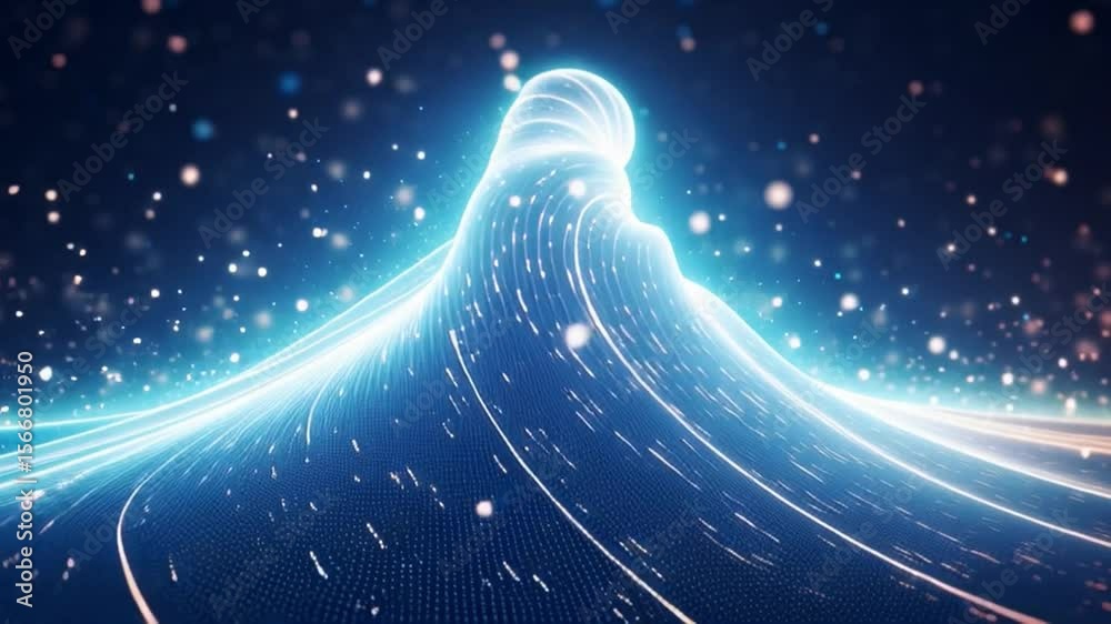 Poster Abstract Blue Light Data Flow: Streams of blue light create an abstract design, resembling data flow in a digital landscape against a deep blue backdrop.
