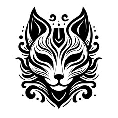 Japanese Kitsune Mask Vector Illustration – Traditional Fox Spirit Design in Modern Style

