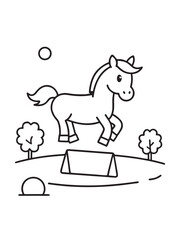 Pony Enjoying Fun Farm Playground Outline