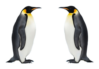 Obraz premium Two emperor penguins, standing side-by-side, facing each other
