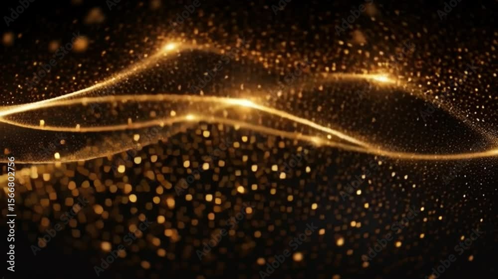 Aufkleber Golden Abstract: Radiant golden lines weave through a shimmering cascade of light particles, creating a mesmerizing visual of dynamic motion and elegance.