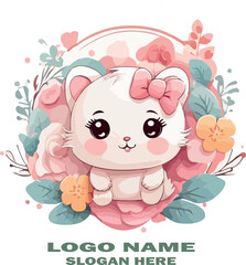 Cute kawaii logo vector white background .