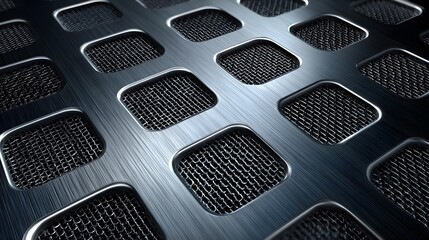 Metallic abstract background brushed aluminum texture chrome highlight futuristic grid pattern designed bird eye view over dark steel toned custom background ideal industrial automotive gadget related