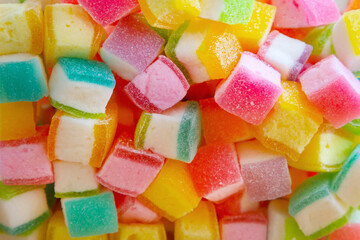 Colorful cube candy jelly sweet with sugar