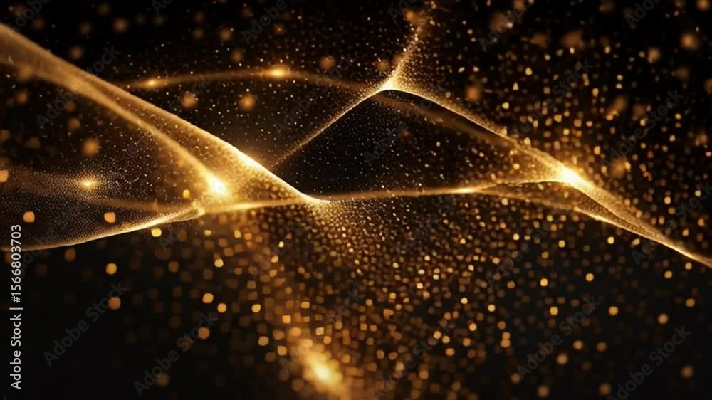 Poster Golden Flowing Energy: A mesmerizing visualization of golden energy undulating gracefully against a dark backdrop, evoking a sense of cosmic elegance and dynamic motion.