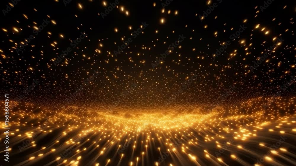 Poster Golden Luminescence: Glimmering particles dance and flow in a mesmerizing display of light and movement. Capturing the essence of energy, innovation, and the wonders of the cosmos.