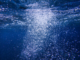 Bubbles under the sea in the crystal clear green sea water. Mediterranean sea bubbles, Air bubbles...