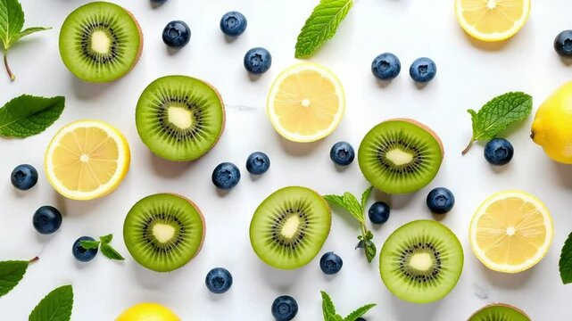 Vibrant Kiwi, Lemon, and Blueberry Flatlay