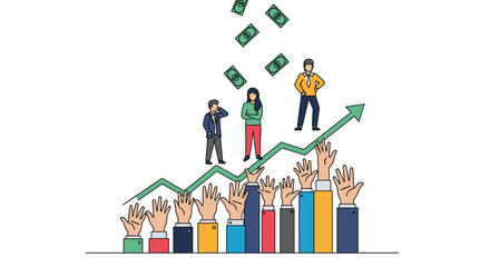 Growing business success with a positive financial outcome driven by team effort and economic advancement