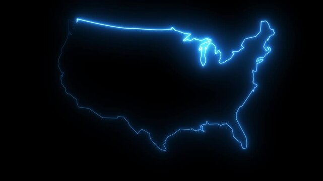 map of U.S.A with a blue glowing neon effect.