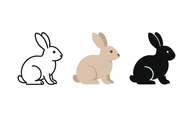 Minimalist rabbit designs in monochrome and neutral tones: black, white, and beige bunnies