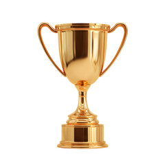 Shiny golden trophy with handles and a pedestal isolated on transparent background