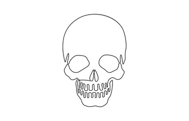 Human scull. One line continuous Halloween skull isolated on white background, continuous line of skull and crossed bones.one line drawing sign of horror, danger.