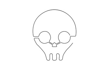 Human scull. One line continuous Halloween skull isolated on white background, continuous line of skull and crossed bones.one line drawing sign of horror, danger.
