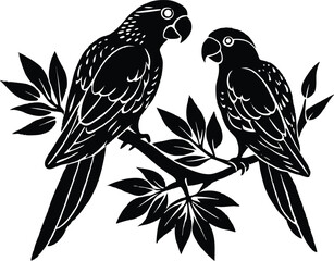 Parrot 2 Birds on Branch Vector Art