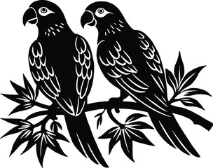Naklejka premium Parrot 2 Birds on Branch Vector Art