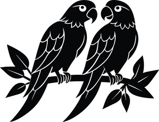 Parrot 2 Birds on Branch Vector Art