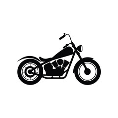 Fototapeta premium Black Silhouette of Classic Harley Davidson Style Chopper Motorcycle on White Background for Vintage Biker and Retro Design Projects