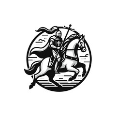 Medieval Armored Warrior on Horse with Sword Vector Illustration