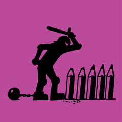 Regime police attacking the knowledge symbolized by pencils2