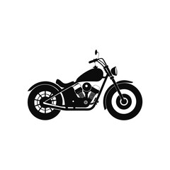 Obraz premium Black Silhouette of Classic Harley Davidson Style Chopper Motorcycle on White Background for Vintage Biker and Retro Design Projects