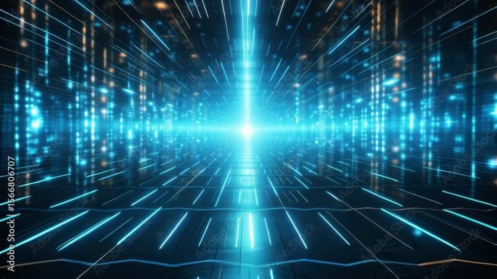 Aufkleber Digital Data Stream: A mesmerizing visual of data flowing through a digital network, with bright blue light, representing the interconnectedness of modern technology.