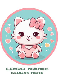 Cute kawaii logo vector white background .