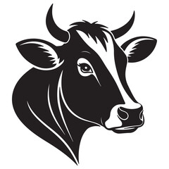 Minimalist a cow head logo silhouette black vector illustration design
