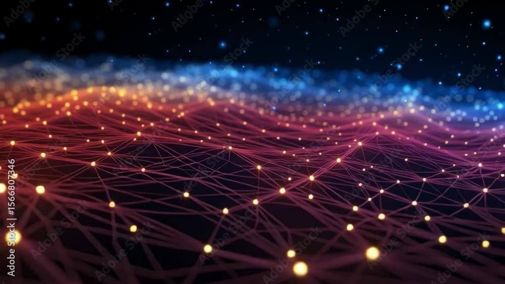 Aufkleber Digital Network: A vibrant, abstract visual of a network of interconnected nodes and lines, symbolizing the intricate connections of the digital world. It is a blend of technology and art.