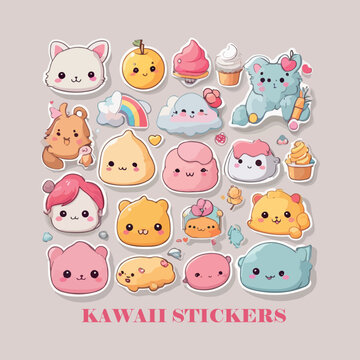 Kawaii stickers vector white background .