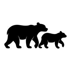 Silhouette of Mother Bear and Cub Walking Together