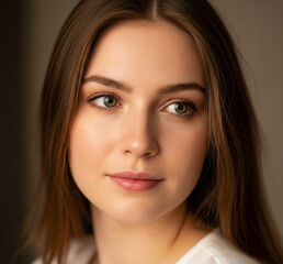 Fototapeta premium Expressive Face of a Young Woman: Close-Up Portrait with Subtle Emotion