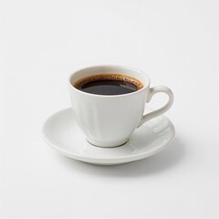 A steaming cup of black coffee in a classic white cup and saucer, perfect for a moment of relaxation.