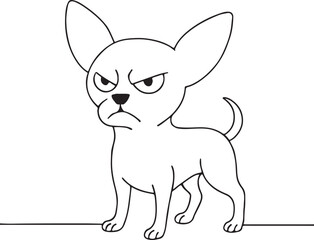Angry cartoon chihuahua dog outline with serious face in line drawing format