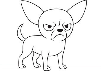 Outlined grim face chihuahua vector sketch illustration on plain white