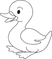 Vector line art of adorable cartoon duck standing in a fun happy pose