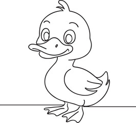 Cartoon duck illustration with happy face in cute outlined drawing style