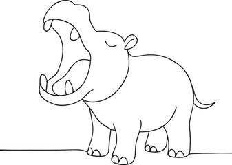 Funny hippo cartoon sketch with closed eyes and wide open smile on white