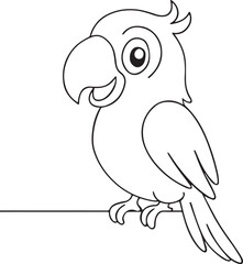 Colorful parrot cartoon drawing with playful pose in outlined vector style