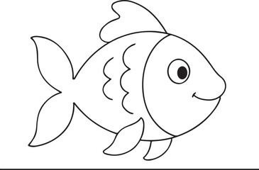 Outlined cartoon fish drawing in playful pose with smile on white surface