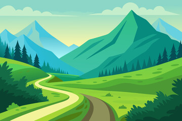 Scenic Dirt Road Through Lush Green Valley and Misty Mountains
